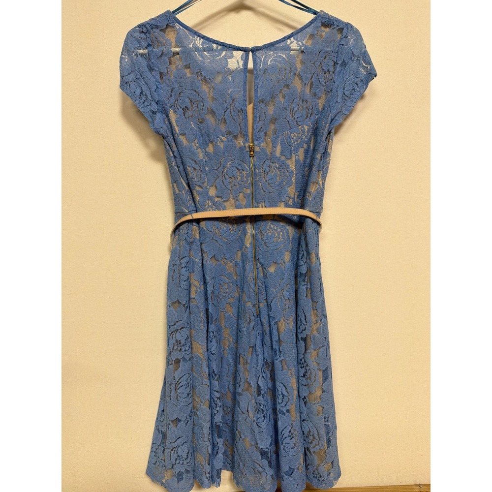 Julian Taylor Blue Floral Lace Fit & Flare Belted Dress 6P Periwinkle V-Neck